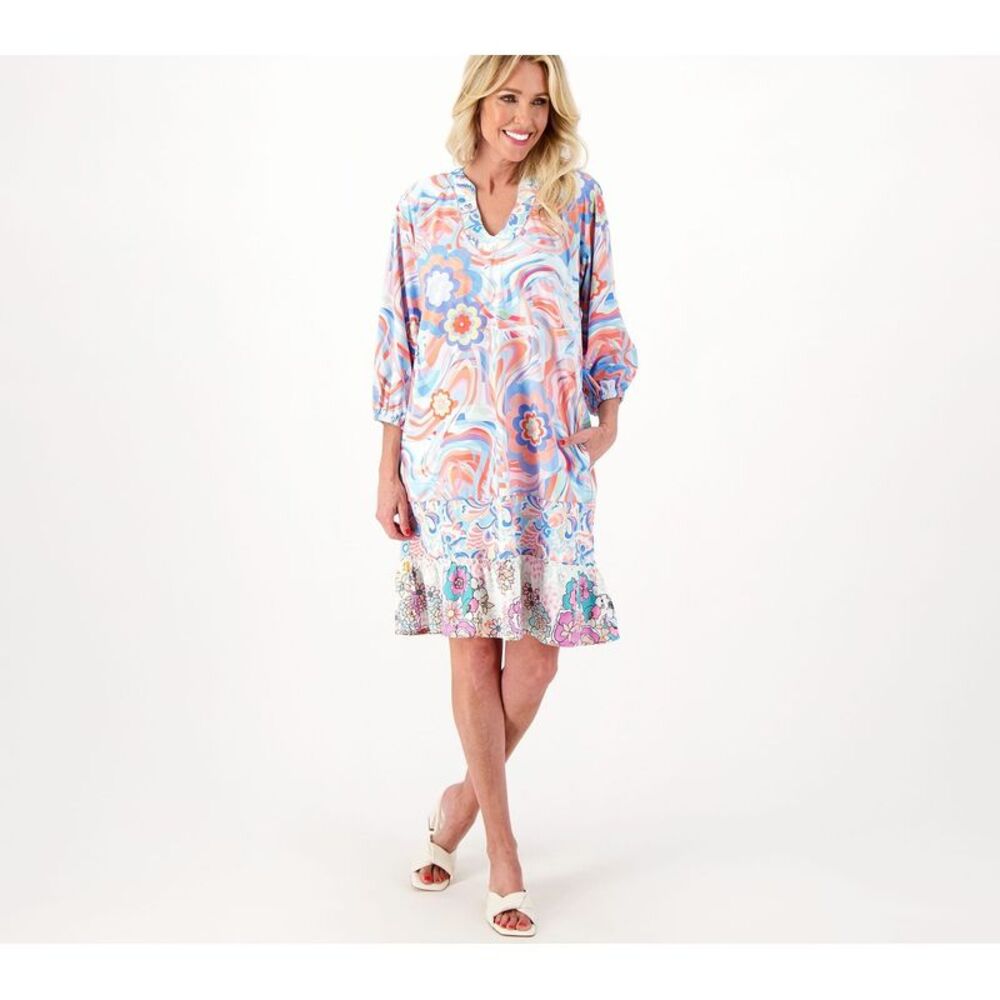Tolani Women's Dress Sz M Printed Ruffle Multi-colored